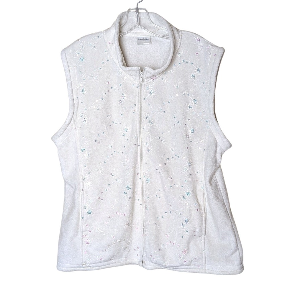 Sequin Fleece Vest Size XXL Cozy Winter Holiday Sparkle Cottagecore Grandma Chic